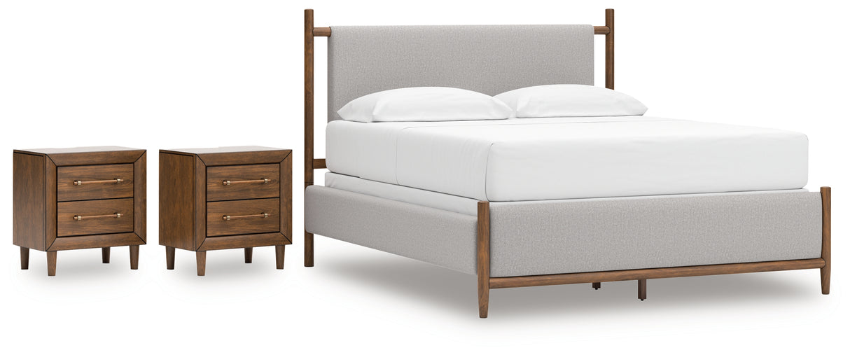 Lyncott 4-Piece California King Upholstered Bed with 2 Nightstands (King/California King Upholstered Headboard/Footboard/Slats, California King Upholstered Rails, Nightstand, Nightstand)
