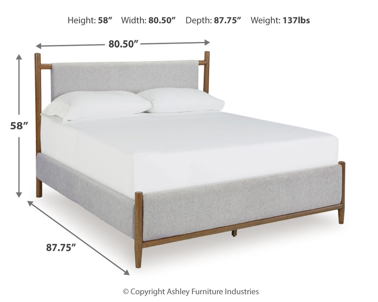 Lyncott 6-Piece Queen Upholstered Bed with Mirrored Dresser and 2 Nightstands (Queen Upholstered Headboard/Footboard/Slats, Queen/King Upholstered Rails, Dresser, Bedroom Mirror, Nightstand, Nightstand)