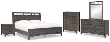 Montillan 7-Piece Queen Panel Bed with Mirrored Dresser, Chest and Nightstand (Queen Panel Footboard with Slats, Queen Panel Headboard, Queen/King Panel Rails, Dresser, Bedroom Mirror, Chest of Drawers, Nightstand)