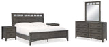 Montillan 7-Piece Queen Panel Bed with Mirrored Dresser and 2 Nightstands (Queen Panel Footboard with Slats, Queen Panel Headboard, Queen/King Panel Rails, Dresser, Bedroom Mirror, Nightstand, Nightstand)