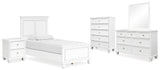 Fortman 7-Piece Twin Panel Bed with Mirrored Dresser, Chest and Nightstand (Twin Panel Footboard, Twin Panel Headboard, Twin/Full Panel Rails, Dresser, Bedroom Mirror, Chest of Drawers, Nightstand)