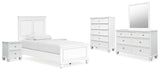 Fortman 8-Piece Twin Panel Bed with Mirrored Dresser, Chest and 2 Nightstands (Twin Panel Footboard, Twin Panel Headboard, Twin/Full Panel Rails, Dresser, Bedroom Mirror, Chest of Drawers, Nightstand, Nightstand)