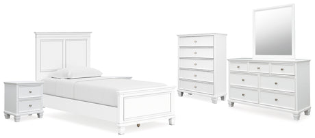 Fortman 8-Piece Twin Panel Bed with Mirrored Dresser, Chest and 2 Nightstands (Twin Panel Footboard, Twin Panel Headboard, Twin/Full Panel Rails, Dresser, Bedroom Mirror, Chest of Drawers, Nightstand, Nightstand)