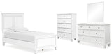 Fortman 6-Piece Twin Panel Bed with Mirrored Dresser and Chest (Twin Panel Footboard, Twin Panel Headboard, Twin/Full Panel Rails, Dresser, Bedroom Mirror, Chest of Drawers)