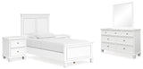 Fortman 7-Piece Twin Panel Bed with Mirrored Dresser and 2 Nightstands (Twin Panel Footboard, Twin Panel Headboard, Twin/Full Panel Rails, Dresser, Bedroom Mirror, Nightstand, Nightstand)