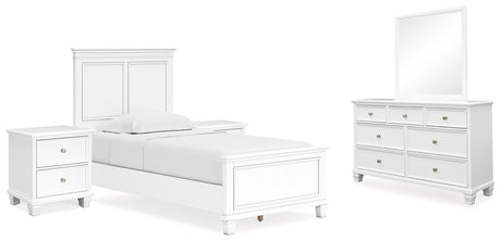 Fortman 7-Piece Twin Panel Bed with Mirrored Dresser and 2 Nightstands (Twin Panel Footboard, Twin Panel Headboard, Twin/Full Panel Rails, Dresser, Bedroom Mirror, Nightstand, Nightstand)