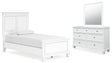 Fortman 5-Piece Twin Panel Bed with Mirrored Dresser (Twin Panel Footboard, Twin Panel Headboard, Twin/Full Panel Rails, Dresser, Bedroom Mirror)