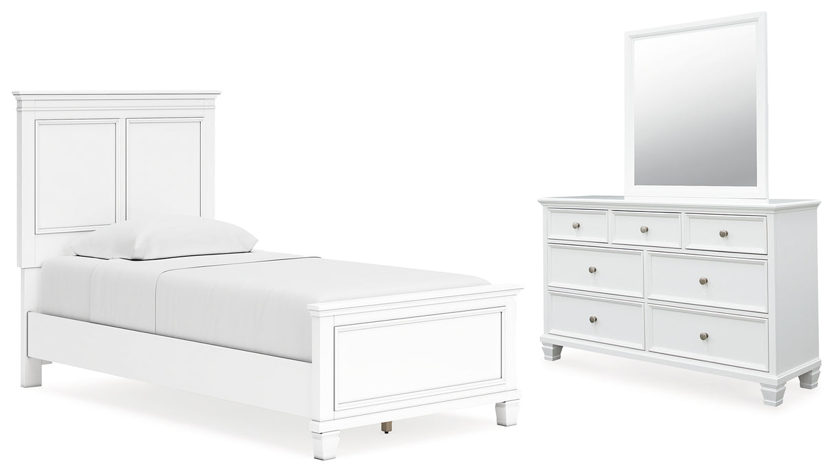 Fortman 5-Piece Twin Panel Bed with Mirrored Dresser (Twin Panel Footboard, Twin Panel Headboard, Twin/Full Panel Rails, Dresser, Bedroom Mirror)