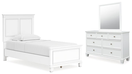 Fortman 5-Piece Twin Panel Bed with Mirrored Dresser (Twin Panel Footboard, Twin Panel Headboard, Twin/Full Panel Rails, Dresser, Bedroom Mirror)