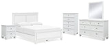 Fortman 7-Piece Queen Panel Bed with Mirrored Dresser, Chest and Nightstand (Queen Panel Footboard, Queen Panel Headboard, Queen/King Panel Rails, Dresser, Bedroom Mirror, Chest of Drawers, Nightstand)
