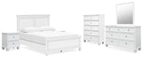 Fortman 8-Piece Queen Panel Bed with Mirrored Dresser, Chest and 2 Nightstands (Queen Panel Footboard, Queen Panel Headboard, Queen/King Panel Rails, Dresser, Bedroom Mirror, Chest of Drawers, Nightstand, Nightstand)