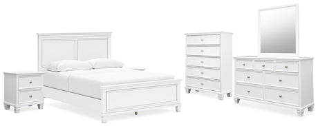 Fortman 8-Piece Queen Panel Bed with Mirrored Dresser, Chest and 2 Nightstands (Queen Panel Footboard, Queen Panel Headboard, Queen/King Panel Rails, Dresser, Bedroom Mirror, Chest of Drawers, Nightstand, Nightstand)