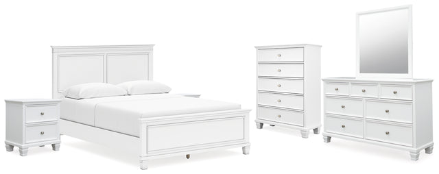 Fortman 8-Piece Queen Panel Bed with Mirrored Dresser, Chest and 2 Nightstands (Queen Panel Footboard, Queen Panel Headboard, Queen/King Panel Rails, Dresser, Bedroom Mirror, Chest of Drawers, Nightstand, Nightstand)