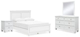 Fortman 6-Piece Queen Panel Bed with Mirrored Dresser and Nightstand (Queen Panel Footboard, Queen Panel Headboard, Queen/King Panel Rails, Dresser, Bedroom Mirror, Nightstand)