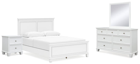 Fortman 6-Piece Queen Panel Bed with Mirrored Dresser and Nightstand (Queen Panel Footboard, Queen Panel Headboard, Queen/King Panel Rails, Dresser, Bedroom Mirror, Nightstand)