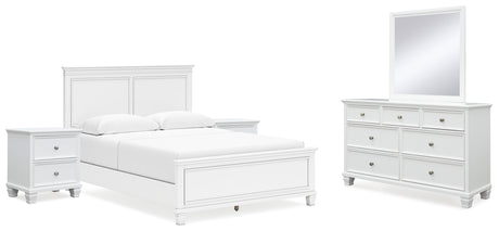 Fortman 7-Piece Queen Panel Bed with Mirrored Dresser and 2 Nightstands (Queen Panel Footboard, Queen Panel Headboard, Queen/King Panel Rails, Dresser, Bedroom Mirror, Nightstand, Nightstand)