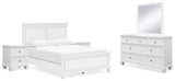Fortman 7-Piece Queen Panel Bed with Mirrored Dresser and 2 Nightstands (Queen Panel Footboard, Queen Panel Headboard, Queen/King Panel Rails, Dresser, Bedroom Mirror, Nightstand, Nightstand)