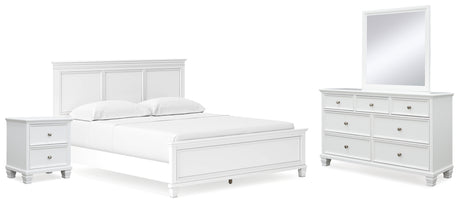 Fortman 6-Piece California King Panel Bed with Mirrored Dresser and Nightstand (King/California King Panel Footboard, King/California King Panel Headboard, California King Panel Rails, Dresser, Bedroom Mirror, Nightstand)