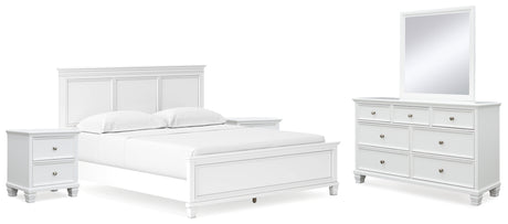 Fortman 7-Piece California King Panel Bed with Mirrored Dresser and 2 Nightstands (King/California King Panel Footboard, King/California King Panel Headboard, California King Panel Rails, Dresser, Bedroom Mirror, Nightstand, Nightstand)