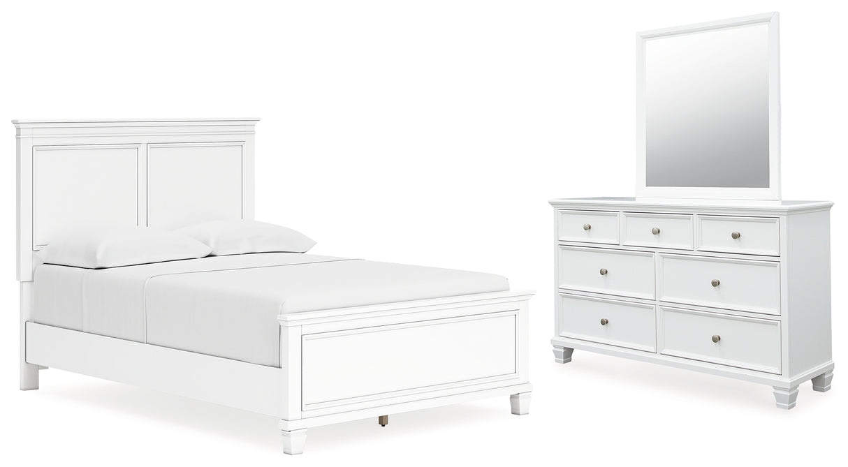 Fortman 5-Piece Full Panel Bed with Mirrored Dresser (Full Panel Footboard, Twin/Full Panel Rails, Full Panel Headboard, Dresser, Bedroom Mirror)