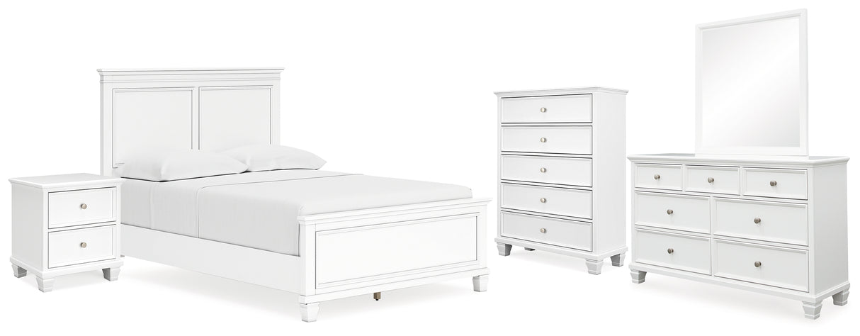 Fortman 7-Piece Full Panel Bed with Mirrored Dresser, Chest and Nightstand (Full Panel Footboard, Twin/Full Panel Rails, Full Panel Headboard, Dresser, Bedroom Mirror, Chest of Drawers, Nightstand)
