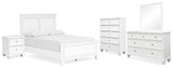 Fortman 7-Piece Full Panel Bed with Mirrored Dresser, Chest and Nightstand (Full Panel Footboard, Twin/Full Panel Rails, Full Panel Headboard, Dresser, Bedroom Mirror, Chest of Drawers, Nightstand)