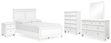 Fortman 7-Piece Full Panel Bed with Mirrored Dresser, Chest and Nightstand (Full Panel Footboard, Twin/Full Panel Rails, Full Panel Headboard, Dresser, Bedroom Mirror, Chest of Drawers, Nightstand)