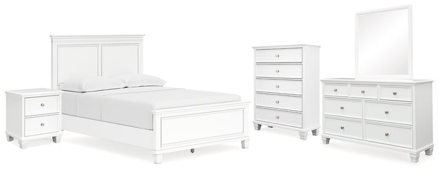 Fortman 7-Piece Full Panel Bed with Mirrored Dresser, Chest and Nightstand (Full Panel Footboard, Twin/Full Panel Rails, Full Panel Headboard, Dresser, Bedroom Mirror, Chest of Drawers, Nightstand)