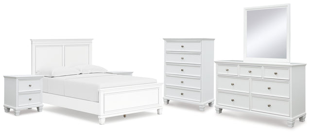 Fortman 8-Piece Full Panel Bed with Mirrored Dresser, Chest and 2 Nightstands (Full Panel Footboard, Twin/Full Panel Rails, Full Panel Headboard, Dresser, Bedroom Mirror, Chest of Drawers, Nightstand, Nightstand)
