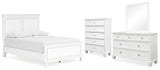 Fortman 6-Piece Full Panel Bed with Mirrored Dresser and Chest (Full Panel Footboard, Twin/Full Panel Rails, Full Panel Headboard, Dresser, Bedroom Mirror, Chest of Drawers)