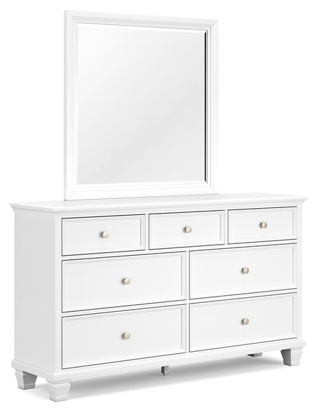 Fortman 7-Piece Queen Panel Bed with Mirrored Dresser, Chest and Nightstand (Queen Panel Footboard, Queen Panel Headboard, Queen/King Panel Rails, Dresser, Bedroom Mirror, Chest of Drawers, Nightstand)