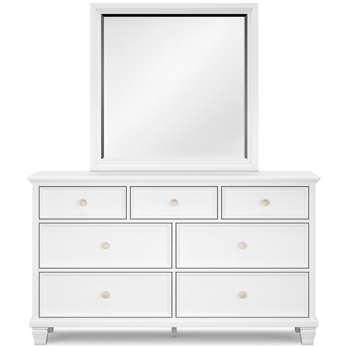 Fortman 6-Piece Queen Panel Bed with Mirrored Dresser and Chest (Queen Panel Footboard, Queen Panel Headboard, Queen/King Panel Rails, Dresser, Bedroom Mirror, Chest of Drawers)