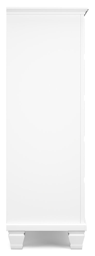 Fortman 7-Piece Queen Panel Bed with Mirrored Dresser, Chest and Nightstand (Queen Panel Footboard, Queen Panel Headboard, Queen/King Panel Rails, Dresser, Bedroom Mirror, Chest of Drawers, Nightstand)