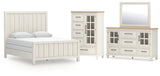 Shaybrock 5-Piece Queen Panel Bed with Mirrored Dresser and Chest (Queen Panel Headboard/Footboard/Slats, Queen/King Panel Rails, Dresser, Bedroom Mirror, Door Chest)