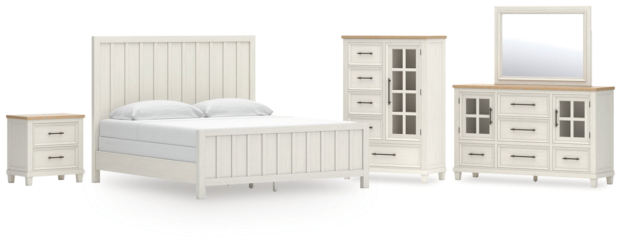 Shaybrock 6-Piece California King Panel Bed with Mirrored Dresser, Chest and Nightstand (King/California King Panel Headboard/Footboard/Slats, Queen/King Panel Rails, Dresser, Bedroom Mirror, Door Chest, Nightstand)