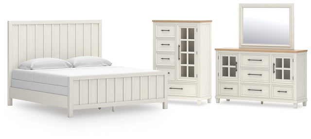 Shaybrock 5-Piece King Panel Bed with Mirrored Dresser and Chest (King/California King Panel Headboard/Footboard/Slats, Queen/King Panel Rails, Dresser, Bedroom Mirror, Door Chest)