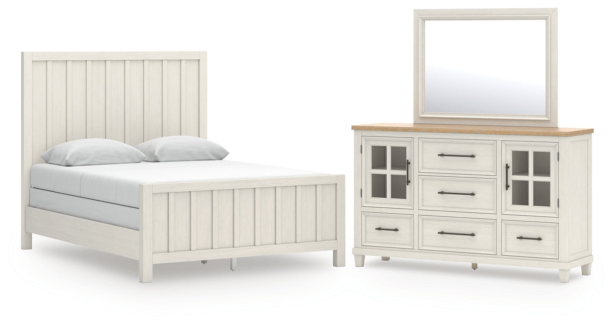 Shaybrock 4-Piece Queen Panel Bed with Mirrored Dresser (Queen Panel Headboard/Footboard/Slats, Queen/King Panel Rails, Dresser, Bedroom Mirror)