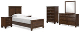 Danabrin 8-Piece Twin Panel Bed with Mirrored Dresser, Chest and 2 Nightstands (Twin Panel Footboard, Twin Panel Headboard, Twin/Full Panel Rails, Dresser, Bedroom Mirror, Chest of Drawers, Nightstand, Nightstand)