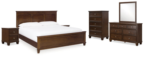 Danabrin 8-Piece King Panel Bed with Mirrored Dresser, Chest and 2 Nightstands (King/California King Panel Footboard, King/California King Panel Headboard, Queen/King Panel Rails, Dresser, Bedroom Mirror, Chest of Drawers, Nightstand, Nightstand)