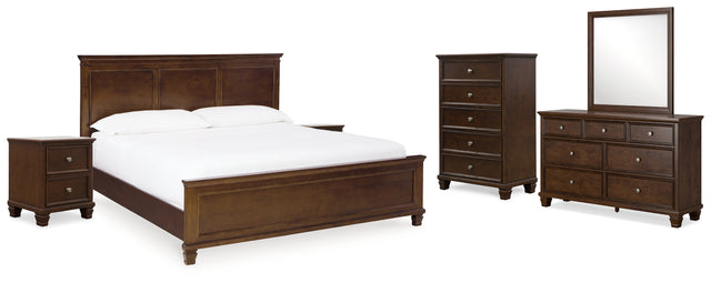 Danabrin 8-Piece King Panel Bed with Mirrored Dresser, Chest and 2 Nightstands (King/California King Panel Footboard, King/California King Panel Headboard, Queen/King Panel Rails, Dresser, Bedroom Mirror, Chest of Drawers, Nightstand, Nightstand)
