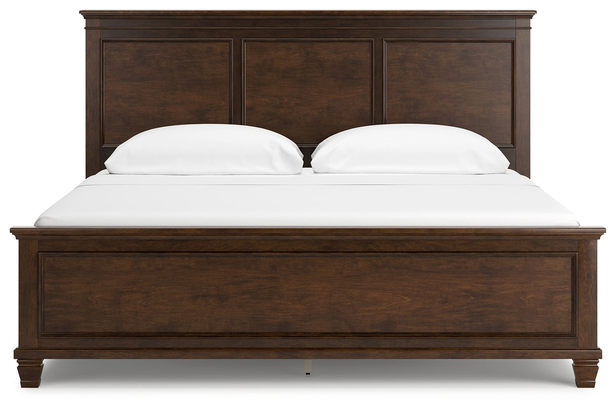 Danabrin 6-Piece California King Panel Bed with Mirrored Dresser and Chest (King/California King Panel Footboard, King/California King Panel Headboard, California King Panel Rails, Dresser, Bedroom Mirror, Chest of Drawers)