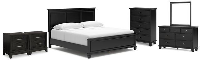 Lanolee King Panel Bed, Dresser, Mirror, Chest and 2 Nightstands