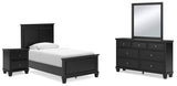 Lanolee 6-Piece Twin Panel Bed with Mirrored Dresser and Nightstand (Twin Panel Footboard, Twin Panel Headboard, Twin/Full Panel Rails, Dresser, Bedroom Mirror, Nightstand)