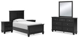 Lanolee 7-Piece Twin Panel Bed with Mirrored Dresser and 2 Nightstands (Twin Panel Footboard, Twin Panel Headboard, Twin/Full Panel Rails, Dresser, Bedroom Mirror, Nightstand, Nightstand)