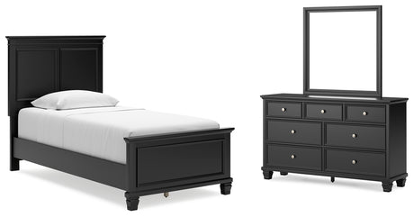 Lanolee 5-Piece Twin Panel Bed with Mirrored Dresser (Twin Panel Footboard, Twin Panel Headboard, Twin/Full Panel Rails, Dresser, Bedroom Mirror)