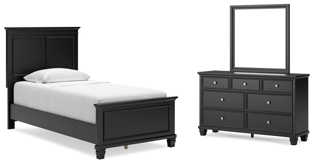 Lanolee 5-Piece Twin Panel Bed with Mirrored Dresser (Twin Panel Footboard, Twin Panel Headboard, Twin/Full Panel Rails, Dresser, Bedroom Mirror)