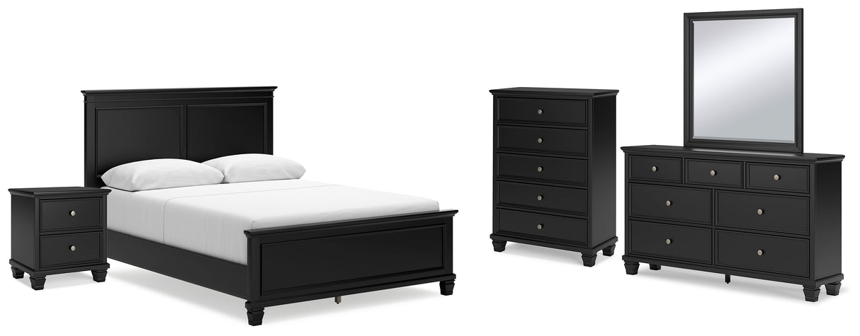Lanolee 7-Piece Queen Panel Bed with Mirrored Dresser, Chest and Nightstand (Queen Panel Footboard, Queen Panel Headboard, Queen/King Panel Rails, Dresser, Bedroom Mirror, Chest of Drawers, Nightstand)