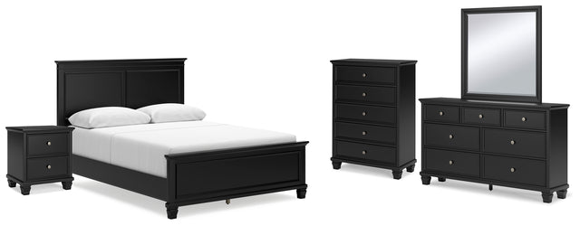 Lanolee 7-Piece Queen Panel Bed with Mirrored Dresser, Chest and Nightstand (Queen Panel Footboard, Queen Panel Headboard, Queen/King Panel Rails, Dresser, Bedroom Mirror, Chest of Drawers, Nightstand)