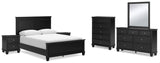 Lanolee 8-Piece Queen Panel Bed with Mirrored Dresser, Chest and 2 Nightstands (Queen Panel Footboard, Queen Panel Headboard, Queen/King Panel Rails, Dresser, Bedroom Mirror, Chest of Drawers, Nightstand, Nightstand)