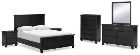 Lanolee 8-Piece Queen Panel Bed with Mirrored Dresser, Chest and 2 Nightstands (Queen Panel Footboard, Queen Panel Headboard, Queen/King Panel Rails, Dresser, Bedroom Mirror, Chest of Drawers, Nightstand, Nightstand)